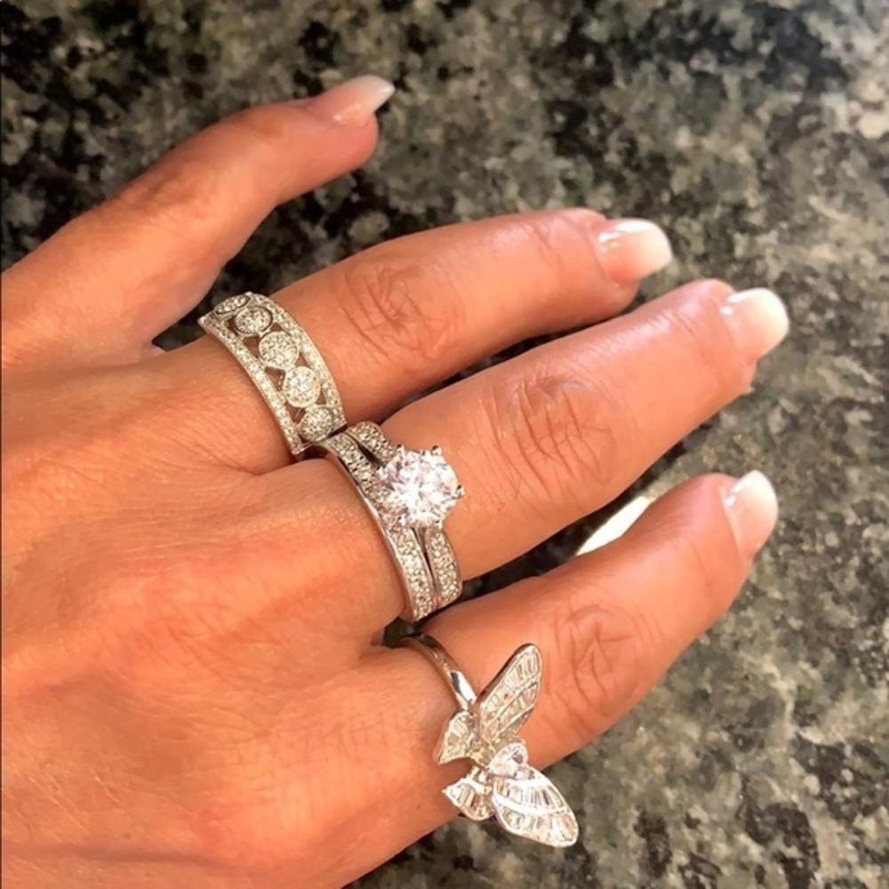 2Pcs 2ct Lab Diamond Round Engagement Ring sz 8